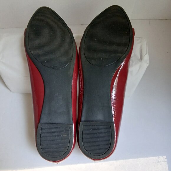 Burgundy Patent PointedToe Ballet Flats wth Burnished Gold Horsebit Buckle Sz11 - Picture 5 of 12